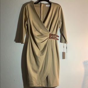 Sexy camel color dress with leather buckle